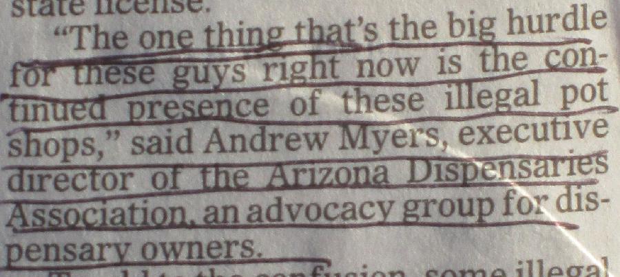 Is Andrew Myers who heads the Arizona Dispensary Association or Arizona Medical Marijuana Dispensary Association using zoning laws to put his his competitors in jail and out of business