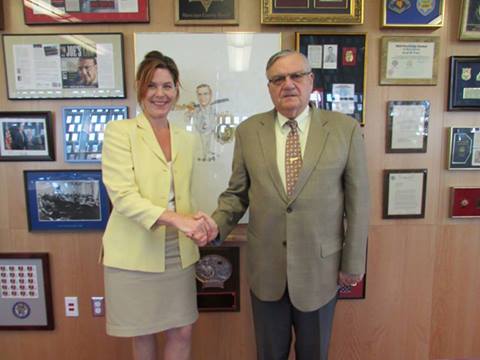 Kathy Inman of Phoenix NORML and Arizona NORML with Maricopa County Sheriff Joe Arpaio