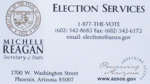 Arizona Secretary of State - Elections Services Division -  1700 West Washington - Phoenix, AZ