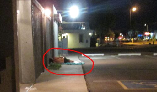 homeless people sleeping on 19th Avenue near Valley Metro Light Montebello Rail Station  at Christown Mall or Spectrum Mall