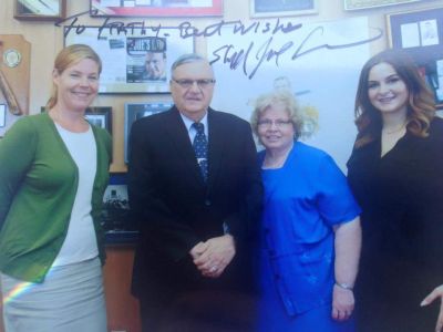 
I don't know if this is a real photo of Kathy Inman and Sheriff Joe Arpaio or if it's a fake photo with Kathy Inman added into it. Kathy Inman claims she wants to legalize marijuana, for some odd reason she keeps popping up in photo with Sheriff Joe Arpaio, whom many people think is one of the worst criminals in the history of Maricopa County and Arizona. 