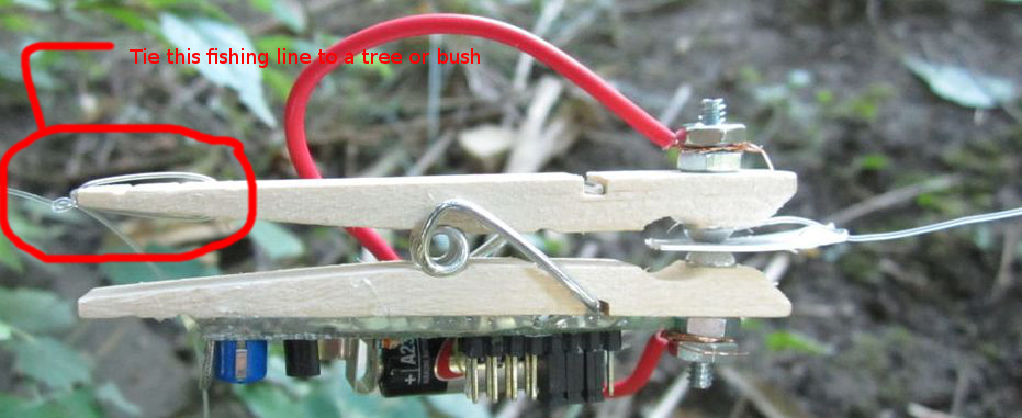 Clever trip wire for a camera or other device. The tripwire is made out of a cloths line pin, clothes line clip or clothes line clamp