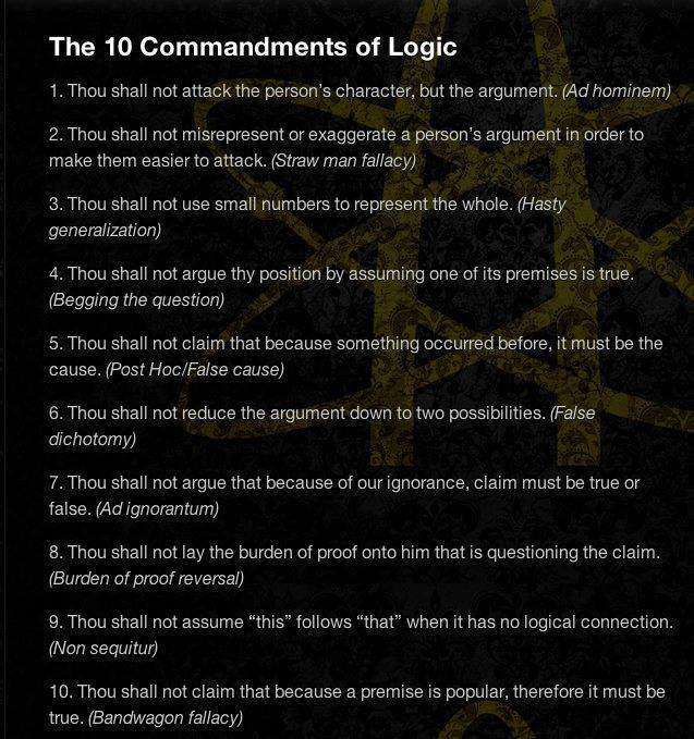 Using logic and reason to argue - Using logic and reason to prove or disprove something - the ten 10 commandments of logic