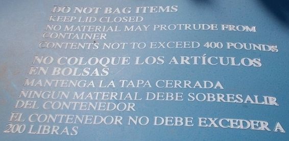 200 pounds for Mexicans, 400 pounds for White people. Signs on Phoenix garbage cans are different in English and Spanish. The limit is 200 pounds or libras in Spanish and 400 pounds in English. 400 pounds would be 182 kilos, not 200 kilos